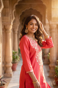 Coral Embroidered Straight Kurta