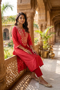 Coral Embroidered Straight Kurta