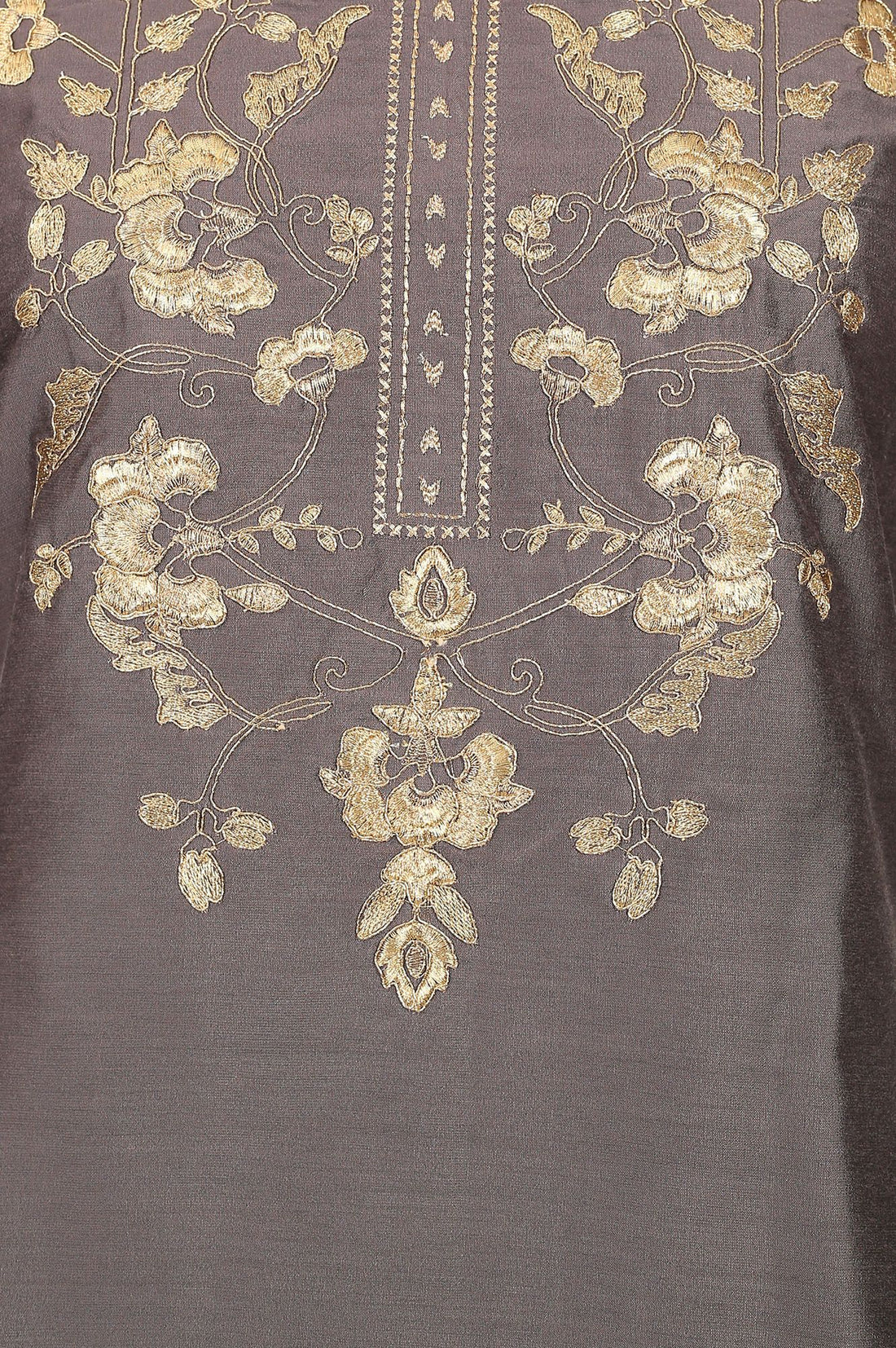 Grey Yarn Dyed Embroidered Straight Kurta
