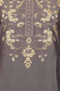 Grey Yarn Dyed Embroidered Straight Kurta
