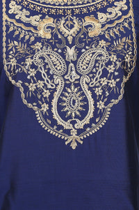 Navy Blue Yarn Dyed Zari Embroidered Straight Kurta