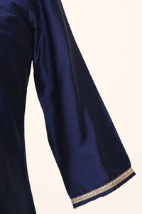 Navy Blue Yarn Dyed Zari Embroidered Straight Kurta