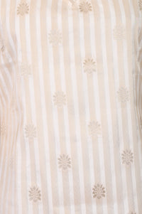 Cream Textured Jacquard Straight Kurta
