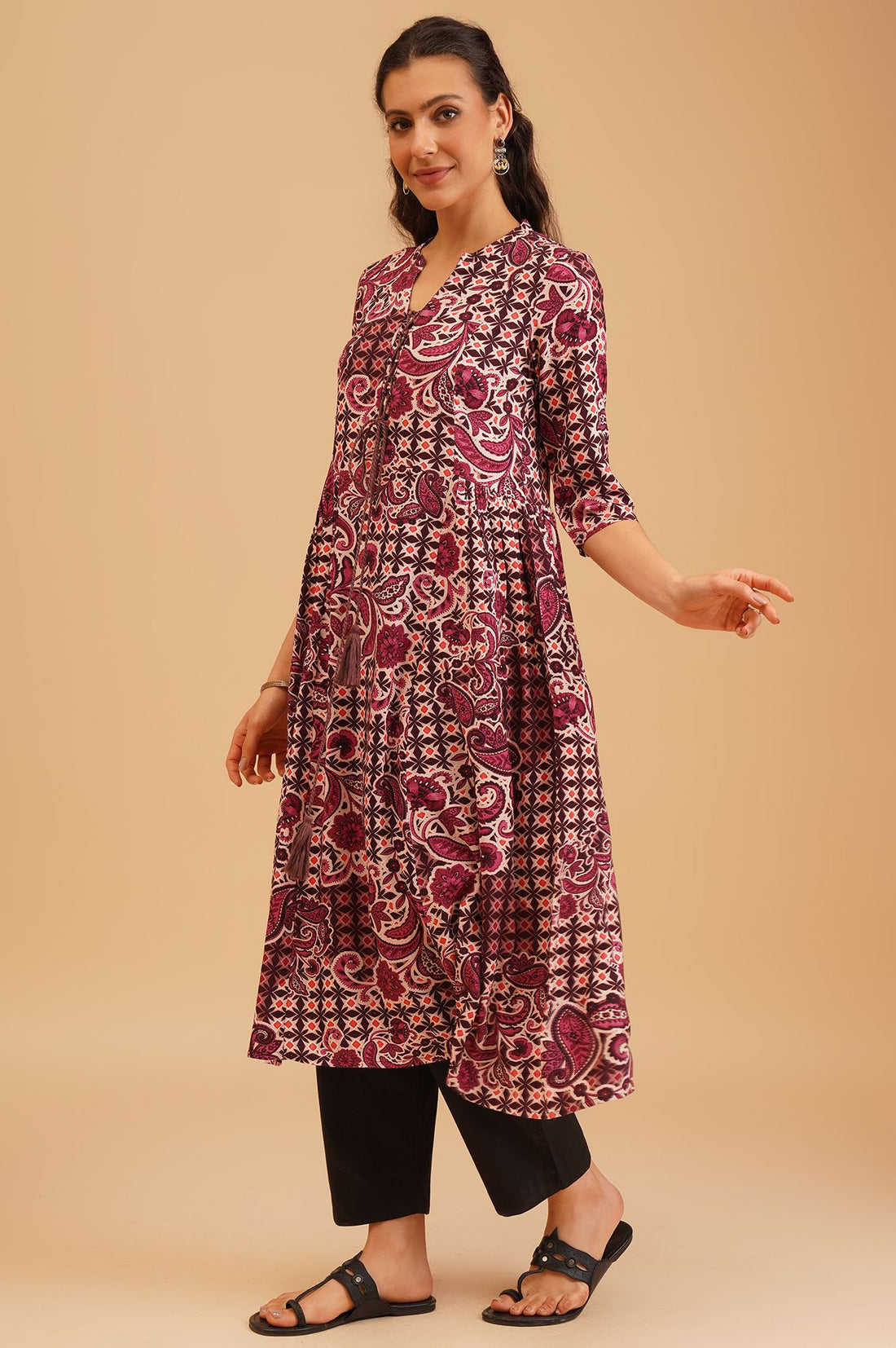 Purple Ethnic Motifs Flared Kurta