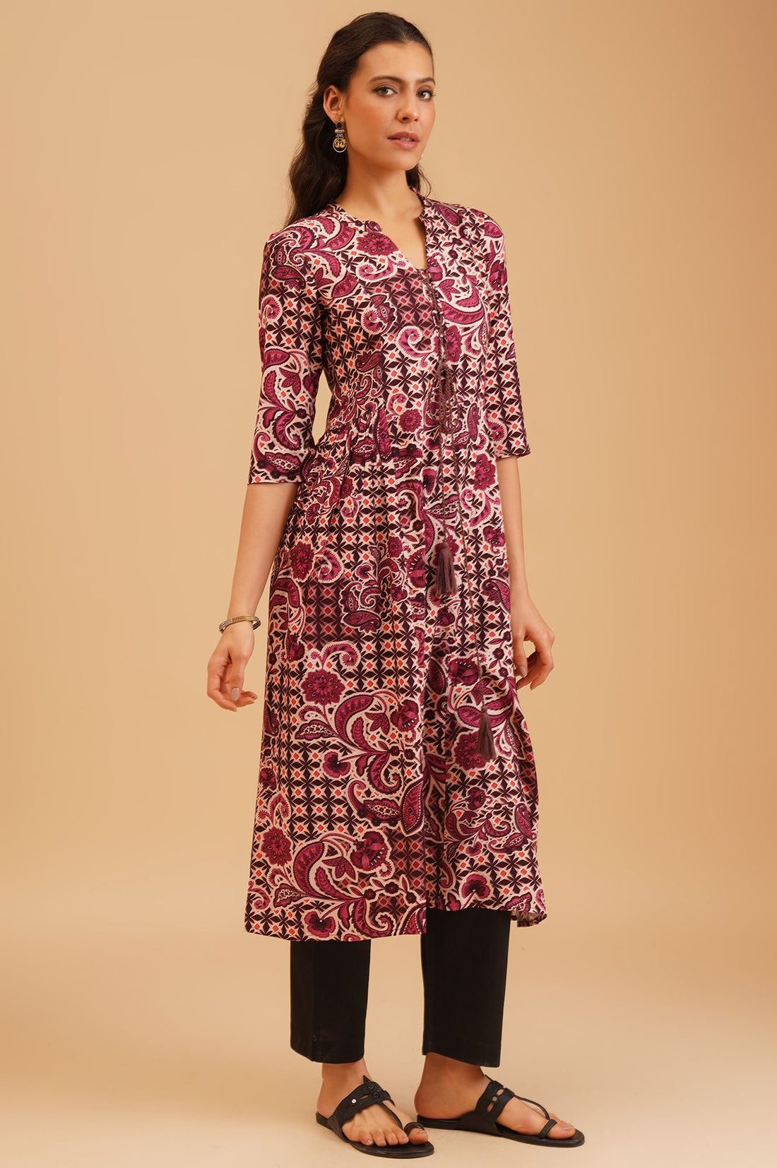 Purple Ethnic Motifs Flared Kurta