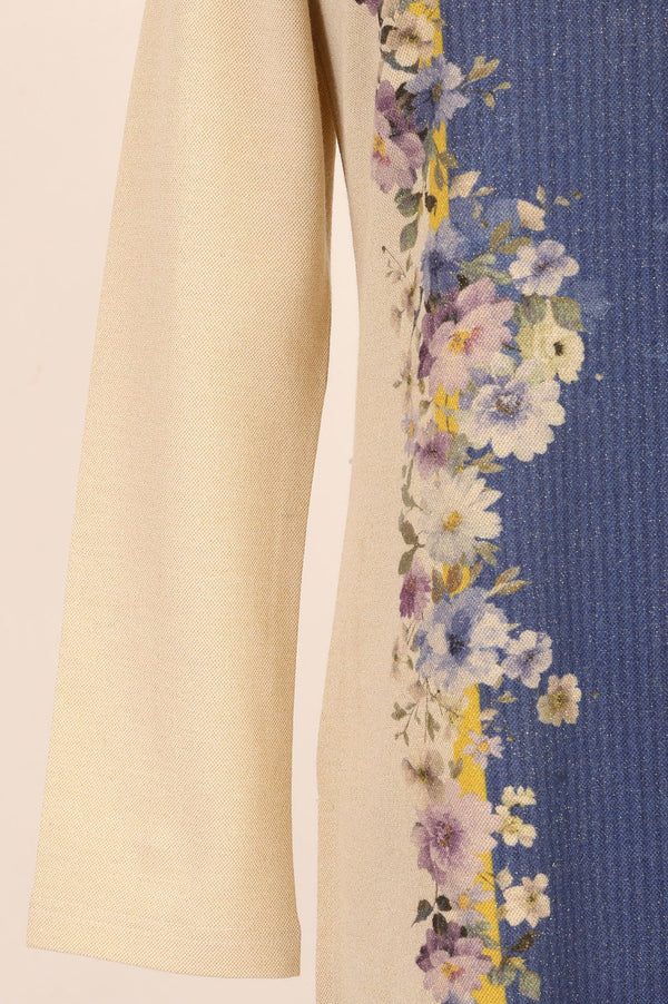 Beige Floral Printed Jacquard Straight Winter Kurta