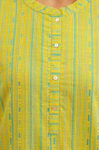 Lime Green Striped Dobby Straight Kurta