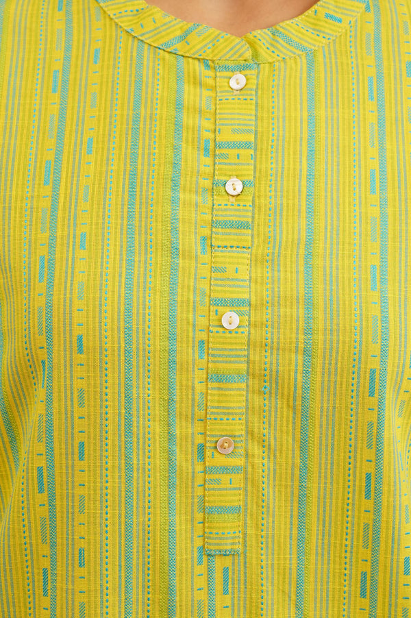 Lime Green Striped Dobby Straight Kurta