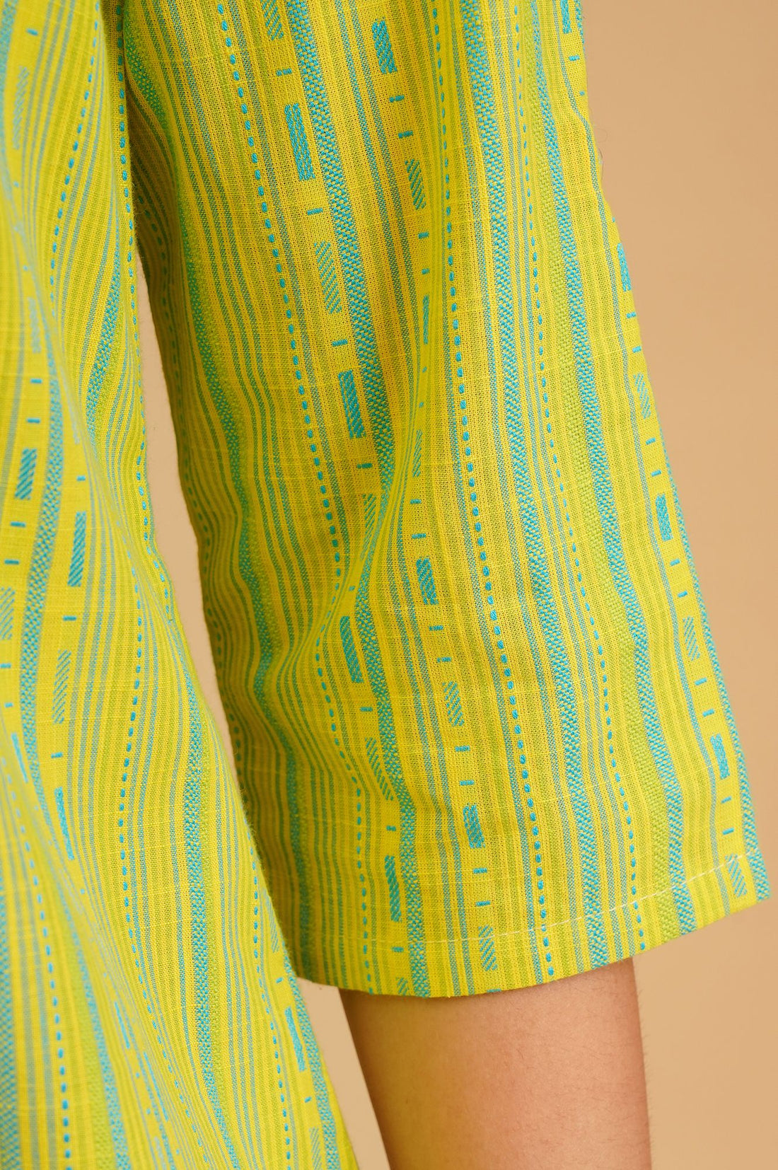 Lime Green Striped Dobby Straight Kurta