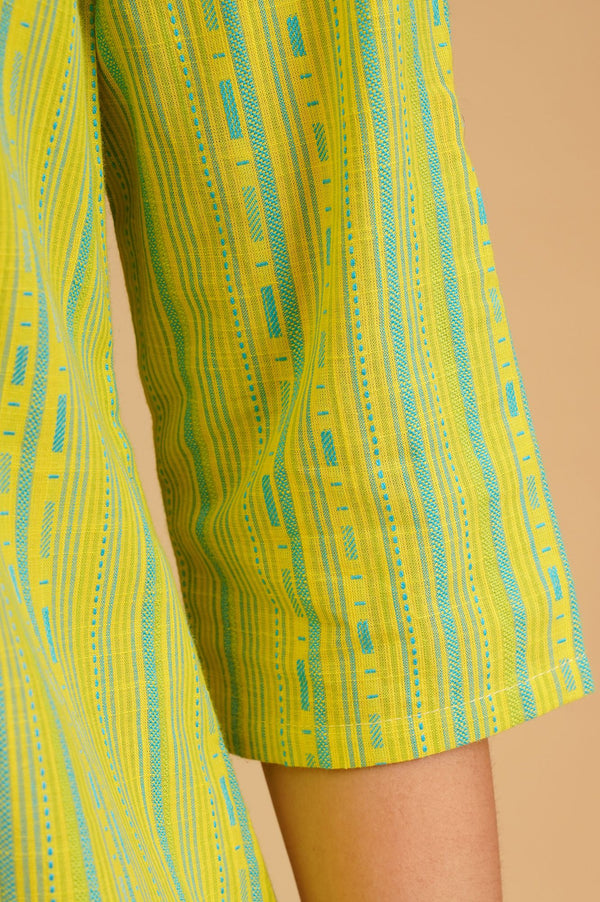 Lime Green Striped Dobby Straight Kurta