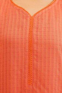 Orange Textured Rayon Straight Kurta with Lace