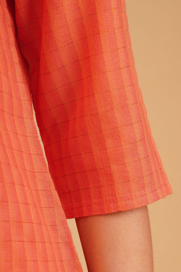 Orange Textured Rayon Straight Kurta with Lace