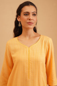 Yellow Textured Rayon Straight Kurta with Lace