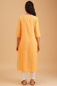 Yellow Textured Rayon Straight Kurta with Lace