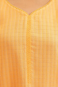 Yellow Textured Rayon Straight Kurta with Lace