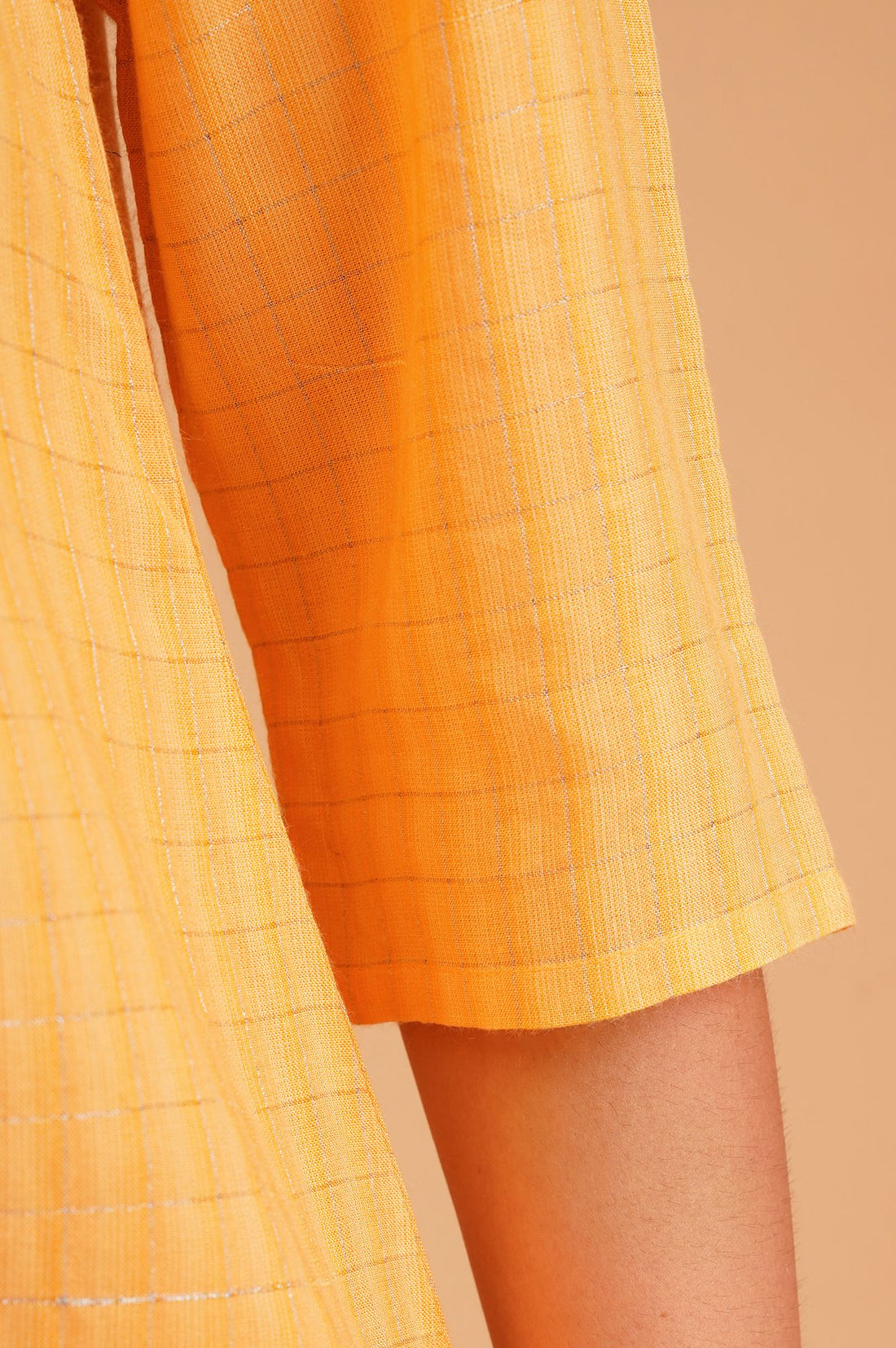 Yellow Textured Rayon Straight Kurta with Lace