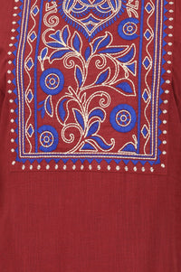 Maroon Embroidered Pure Cotton Straight Kurta