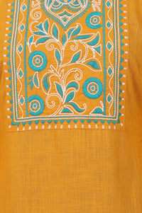 Mustard Embroidered Pure Cotton Straight Kurta