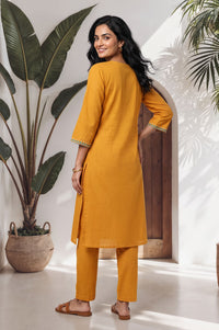 Mustard Embroidered Pure Cotton Straight Kurta