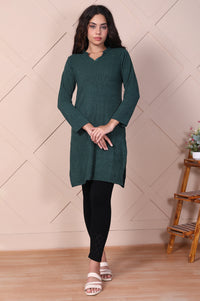 Green Textured Straight Kurti