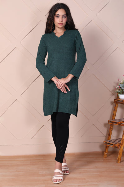 Green Textured Straight Kurti