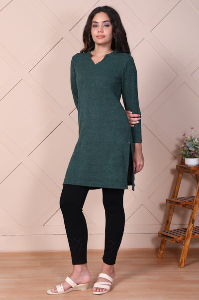 Green Textured Straight Kurti