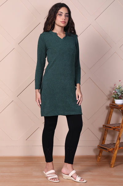 Green Textured Straight Kurti