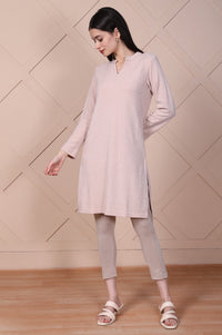 Beige Solid Straight Kurti
