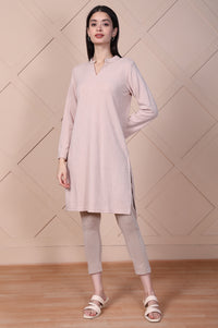 Beige Solid Straight Kurti
