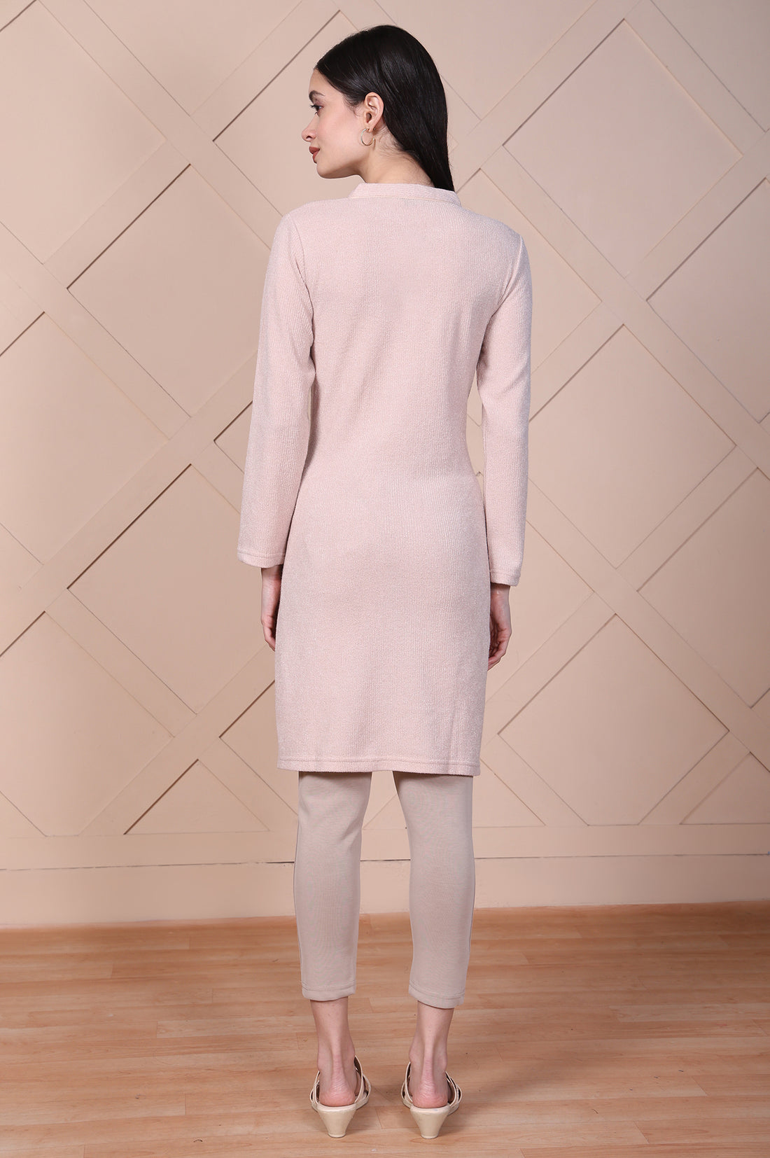 Beige Solid Straight Kurti