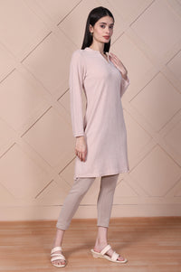 Beige Solid Straight Kurti