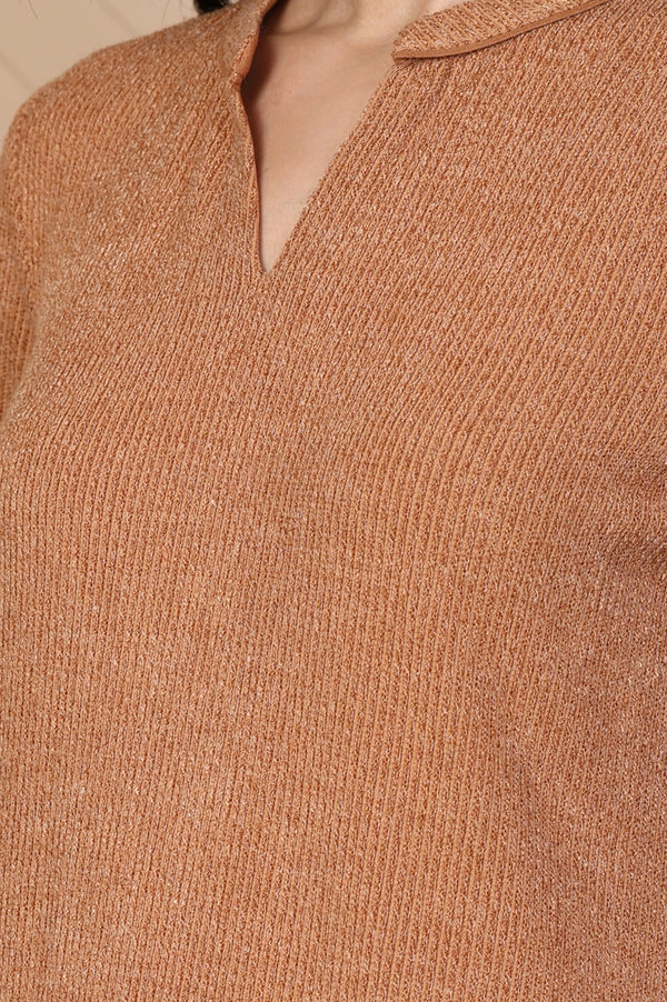 Brown Textured Straight Kurti