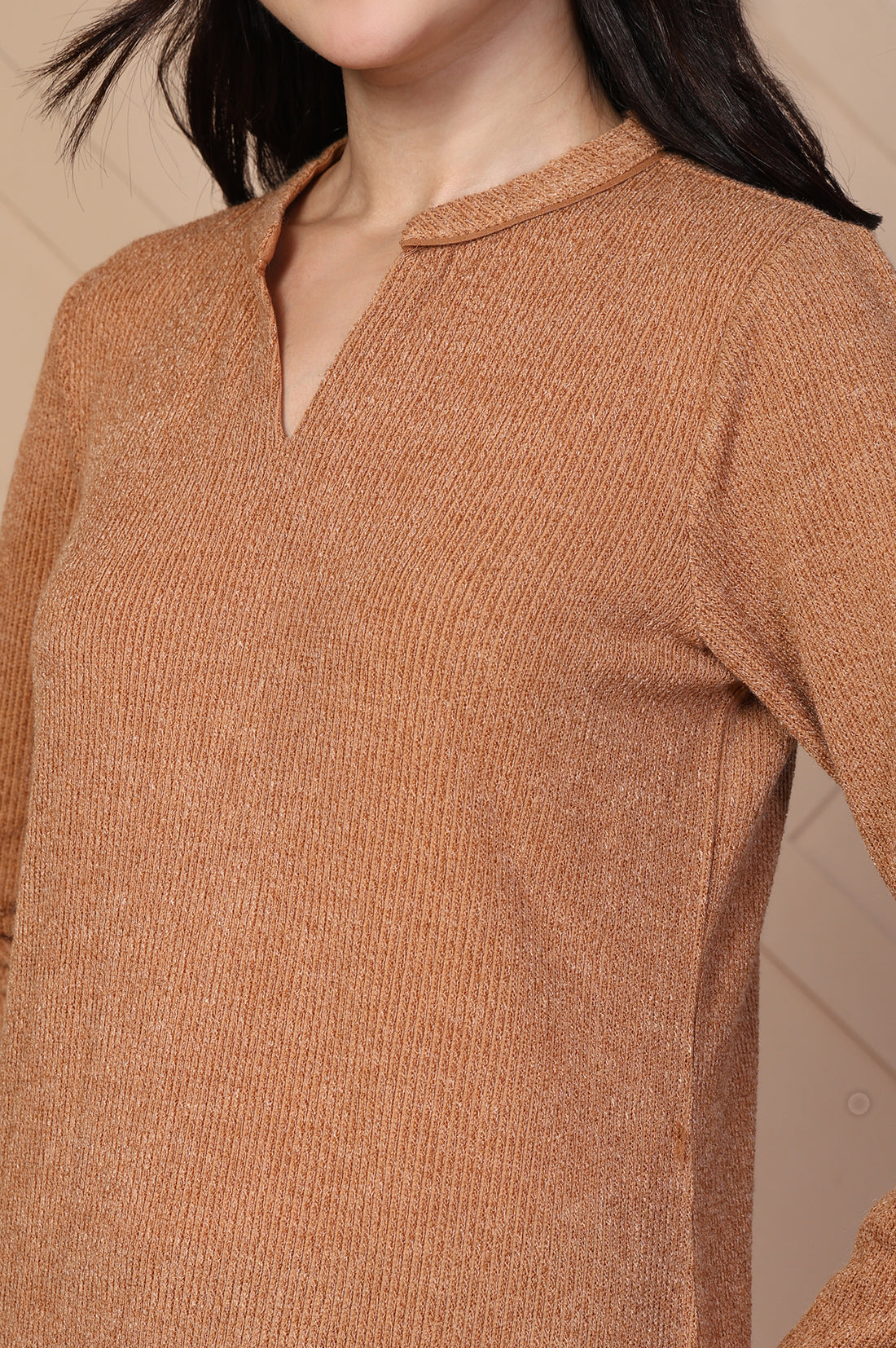 Brown Textured Straight Kurti