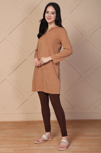 Brown Textured Straight Kurti