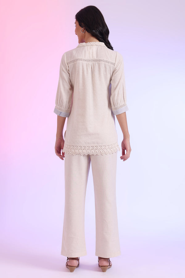 Off White Yarn Dyed Straight Cotton Blend Kurti