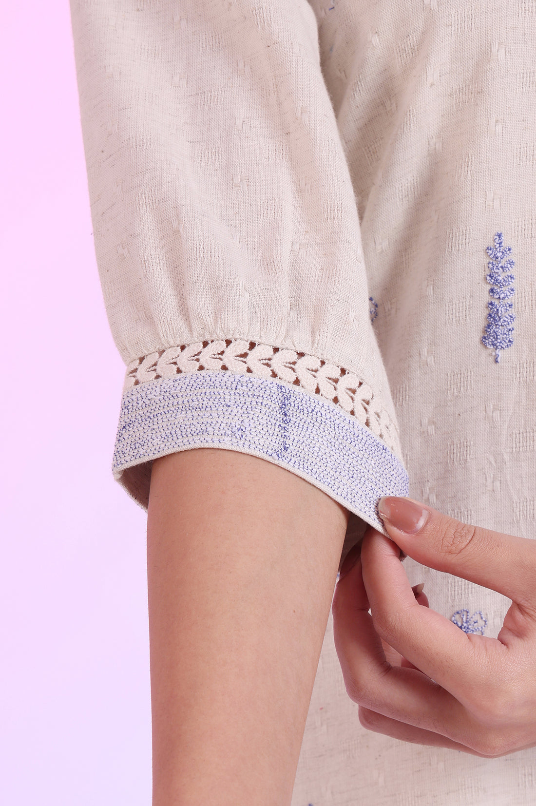 Off White Yarn Dyed Straight Cotton Blend Kurti