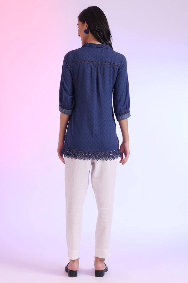 Blue Solid Straight Pure Cotton Kurti