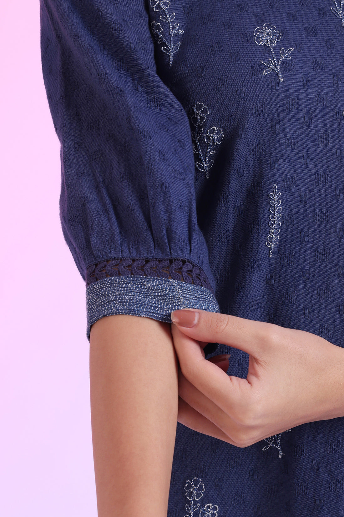 Blue Solid Straight Pure Cotton Kurti