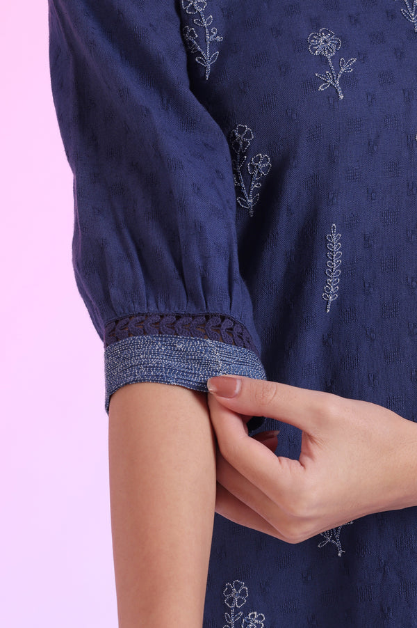Blue Solid Straight Pure Cotton Kurti