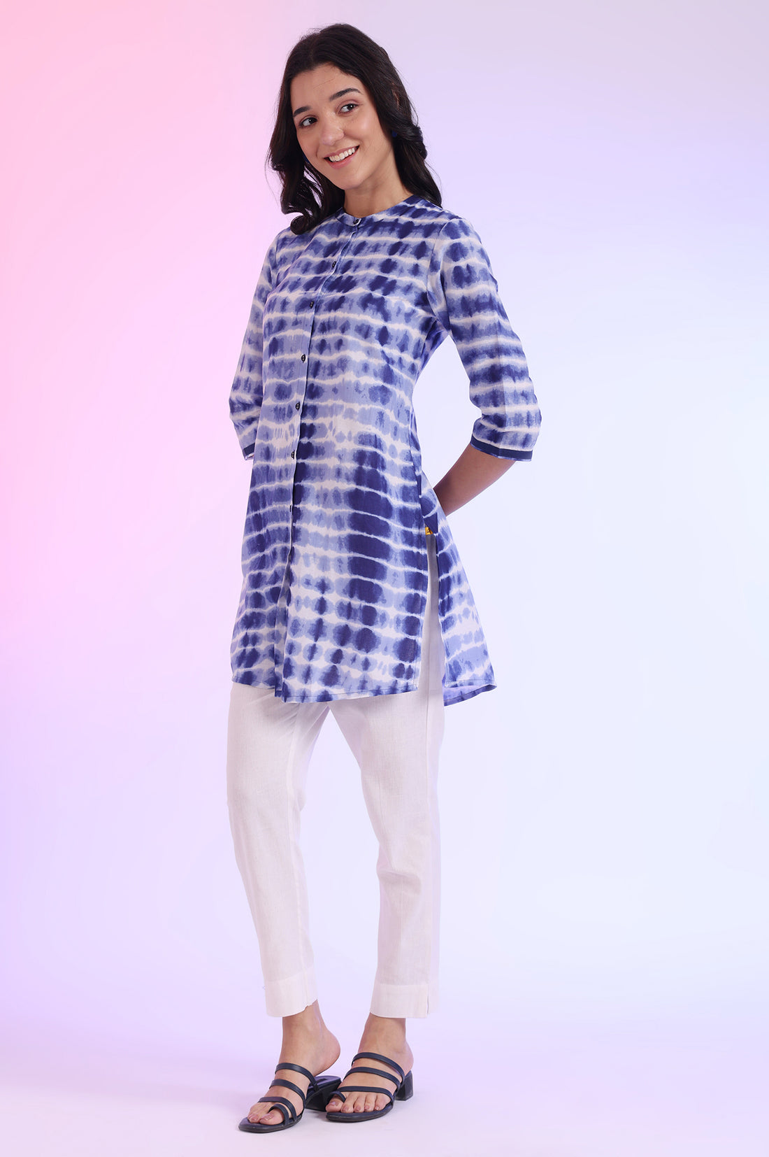 Blue Printed Straight Pure Cotton Kurti