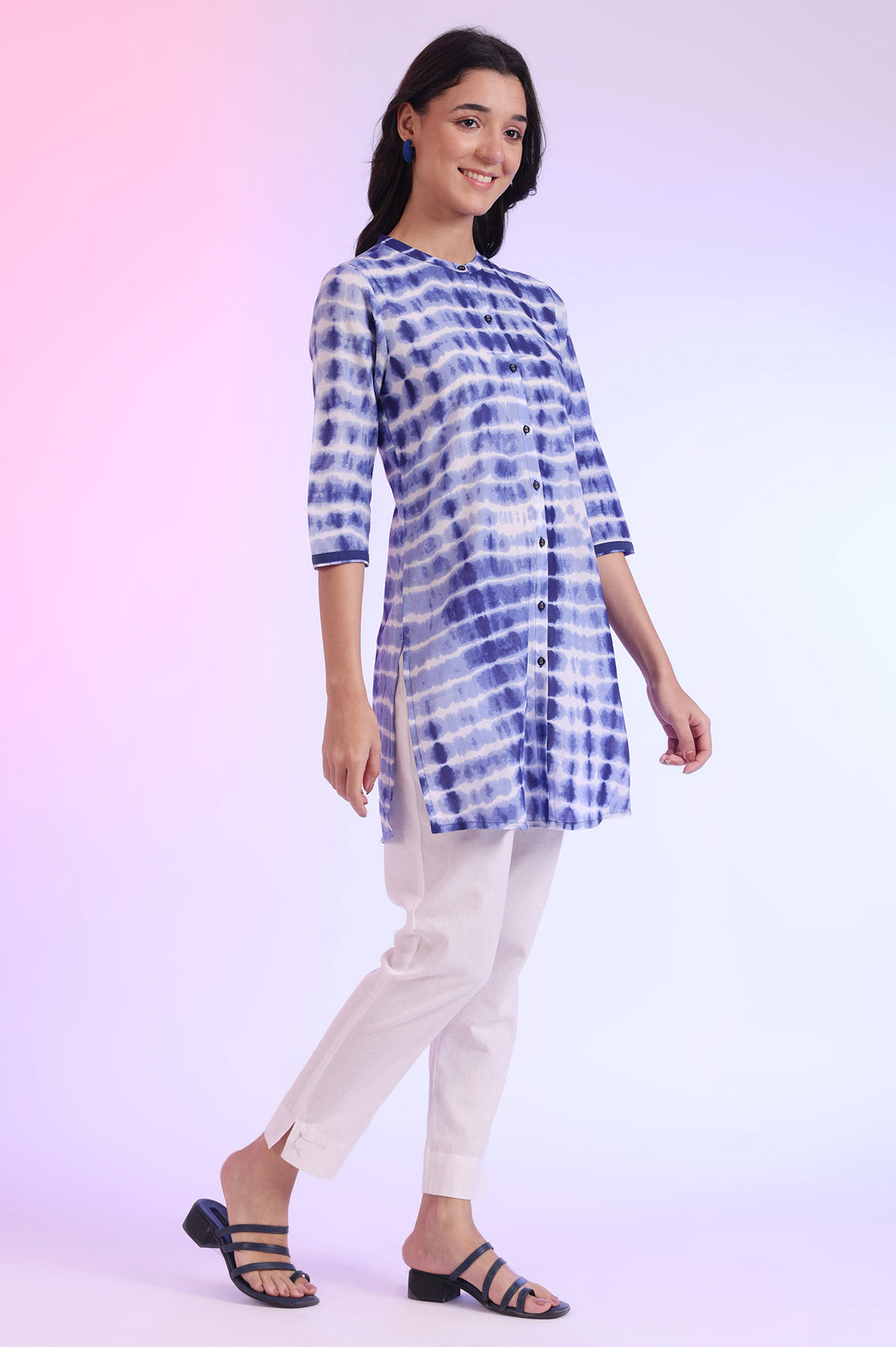 Blue Printed Straight Pure Cotton Kurti
