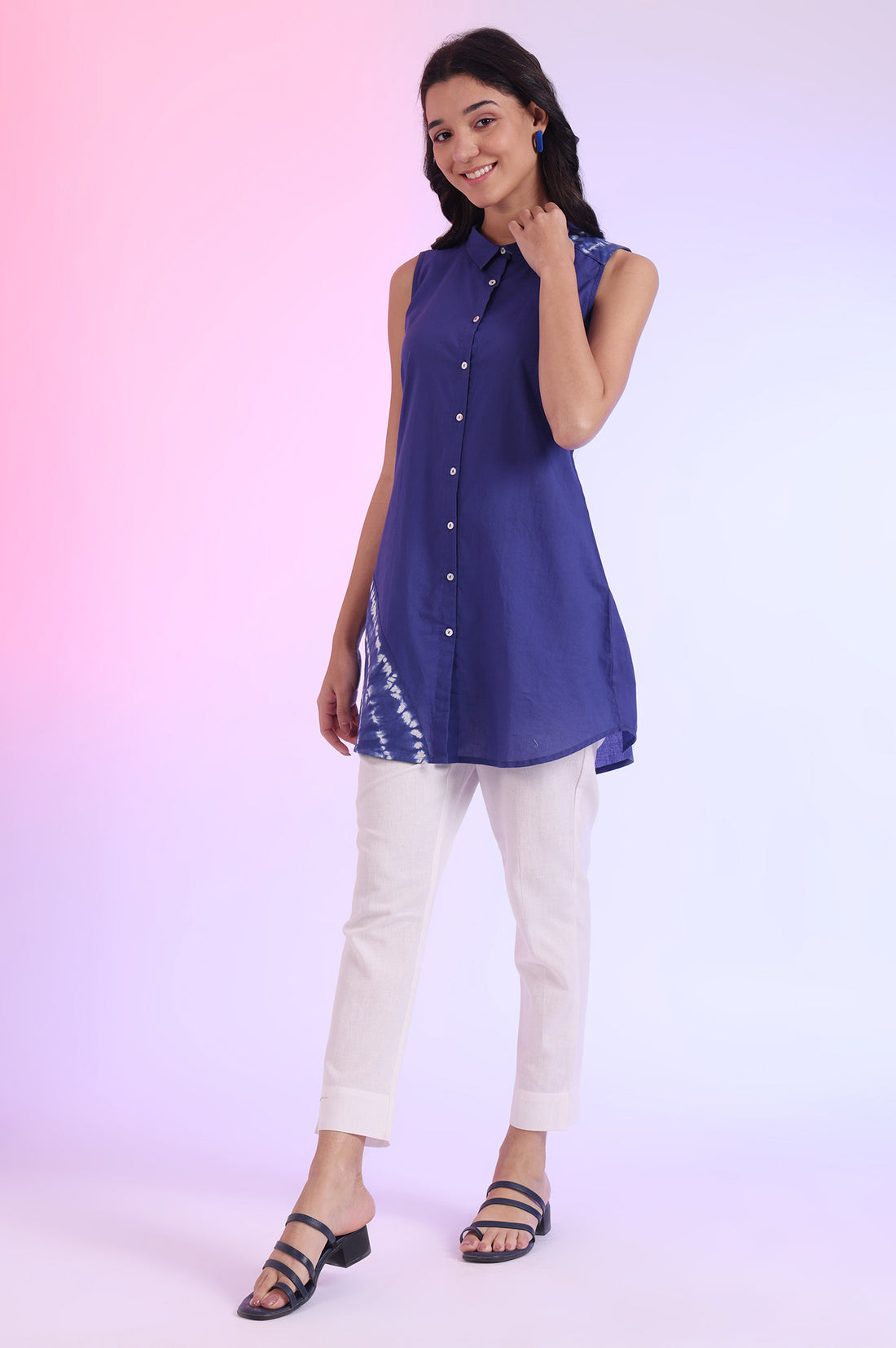 Blue Solid Straight Pure Cotton Kurti