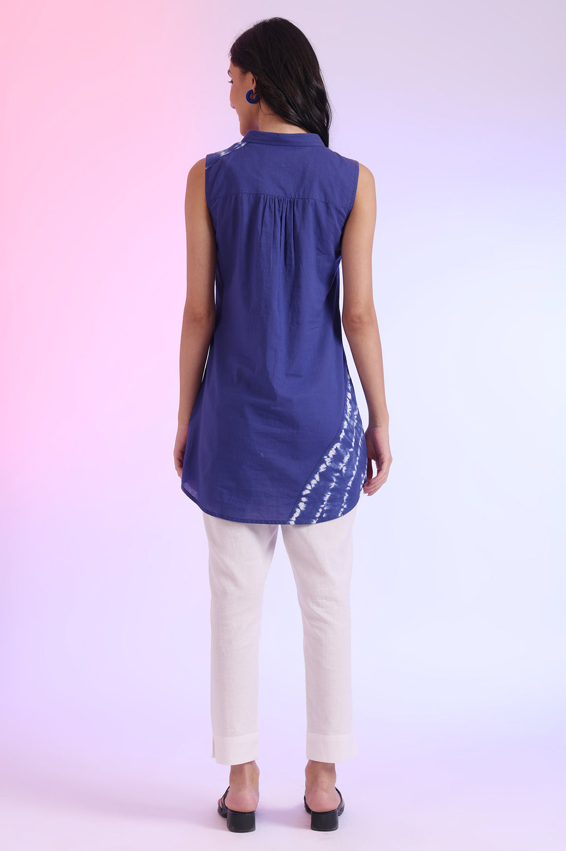 Blue Solid Straight Pure Cotton Kurti