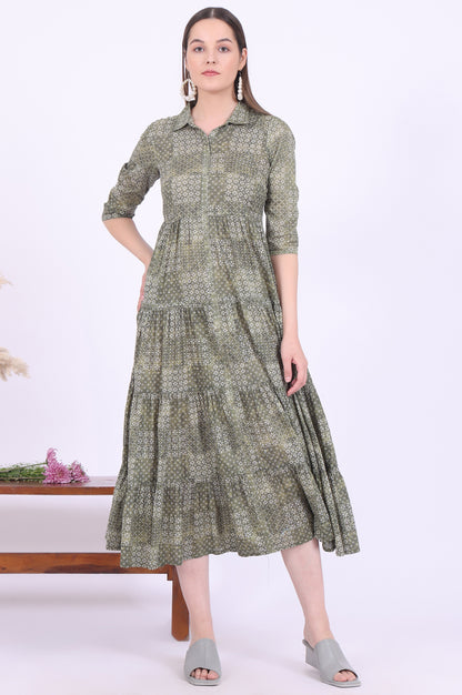 Green Printed Straight Pure Cotton Kurti