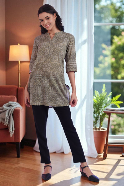 Green Printed Straight Pure Cotton Kurti