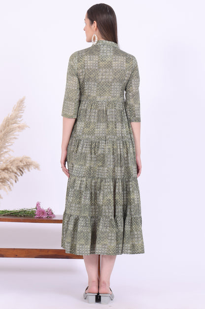 Green Printed Straight Pure Cotton Kurti