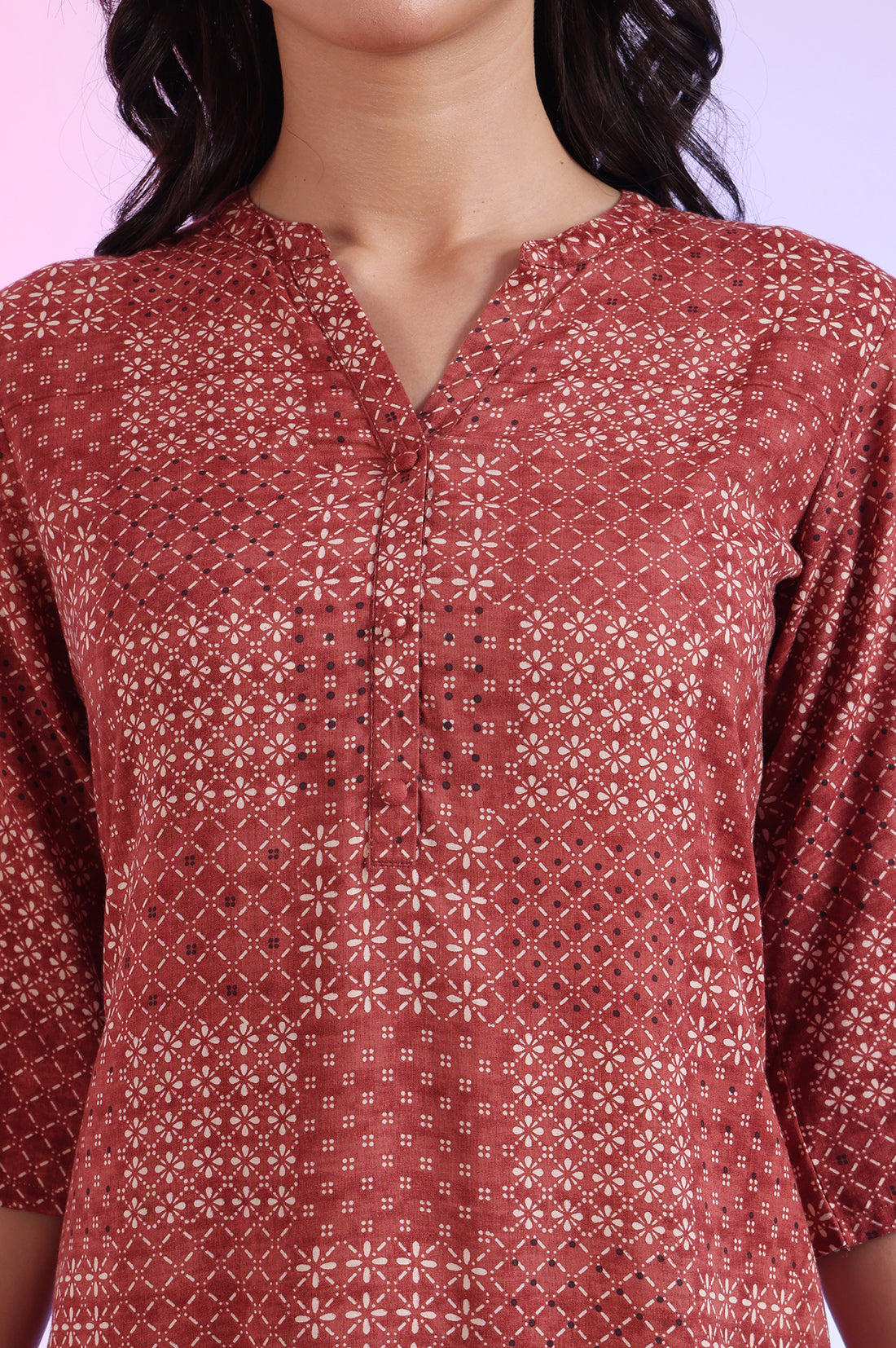 Brown Printed Straight Pure Cotton Kurti