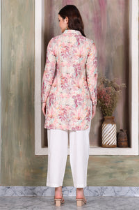 Dusty Pink Leaf Printed Cotton Shimmer Curved Kurti