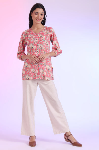 Pink Printed Straight Modal Kurti