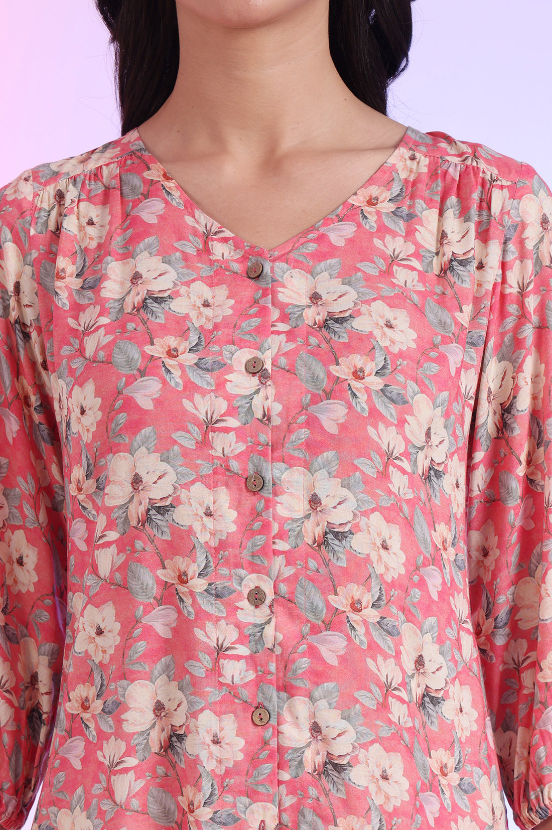 Pink Printed Straight Modal Kurti